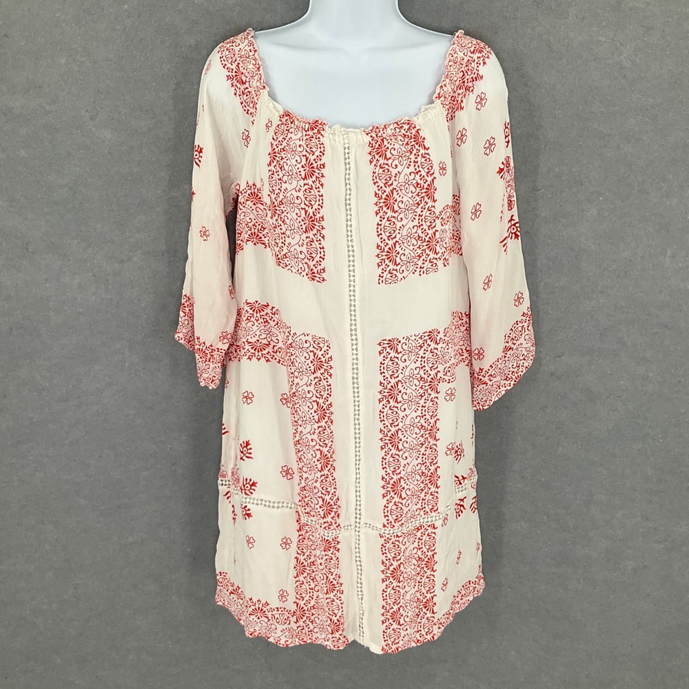 New York‎ & Company Dress Womens Sz S White Red Floral Embroidered Bohemian